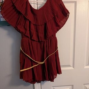 IMAN Burgundy Ruffled Dress
